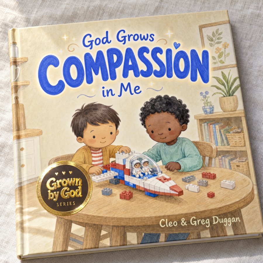 Photo of the hardcover God Grows Compassion in Me, with its gold-foil Grown by God badge