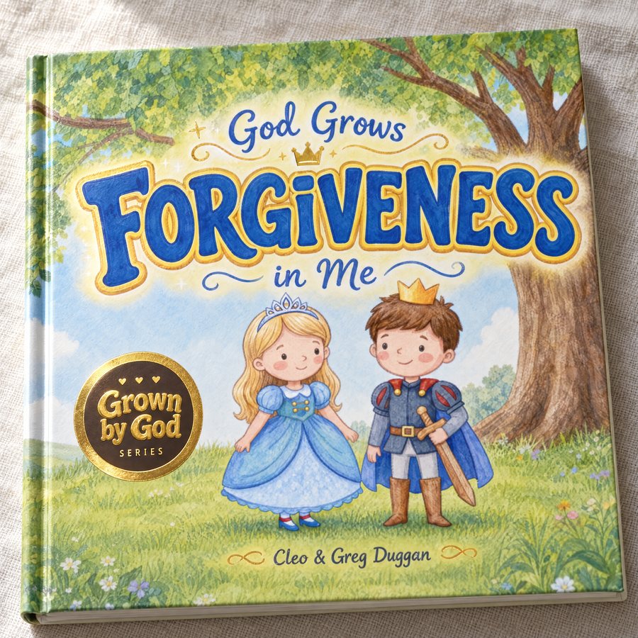Photo of the hardcover God Grows Forgiveness in Me, with its gold-foil Grown by God badge