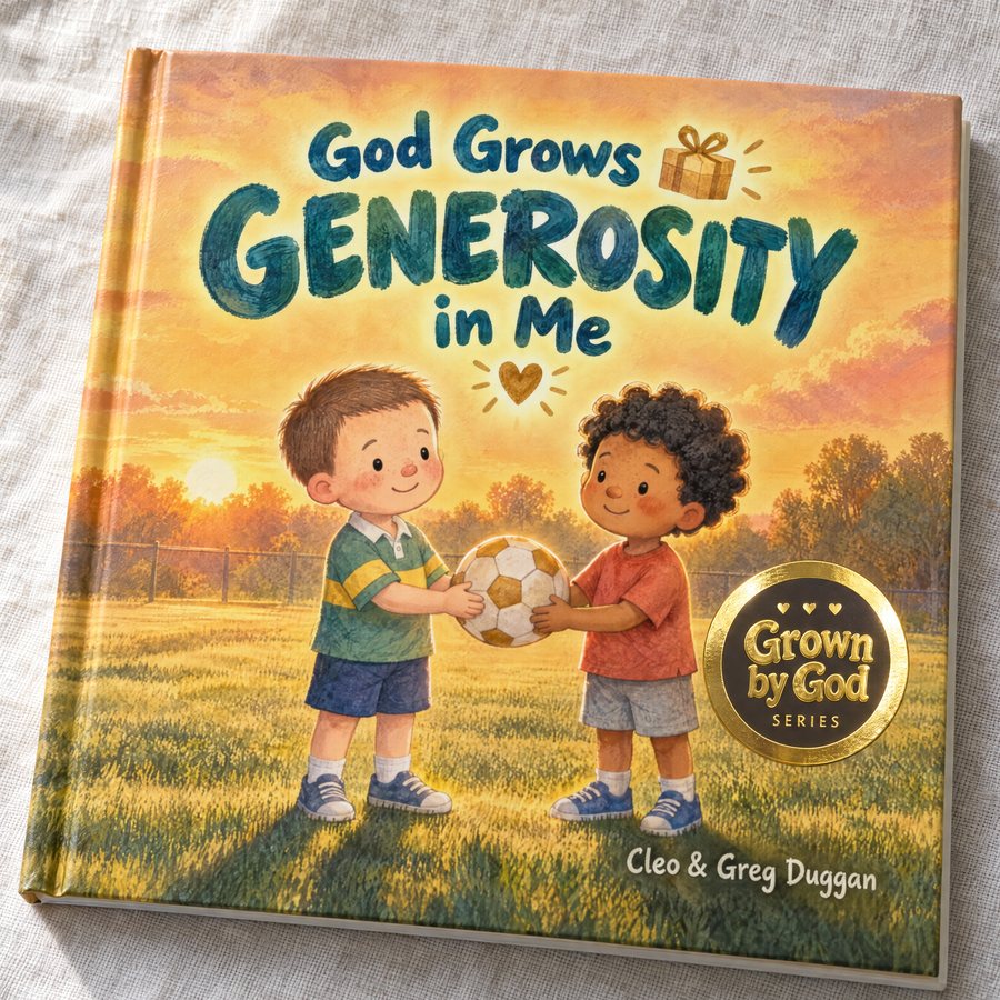 Photo of the hardcover God Grows Generosity in Me, with its gold-foil Grown by God badge