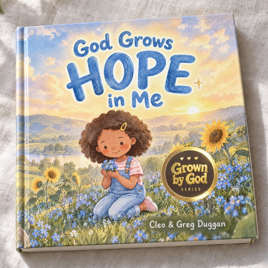 Photo of the hardcover God Grows Hope in Me, with its gold-foil Grown by God badge